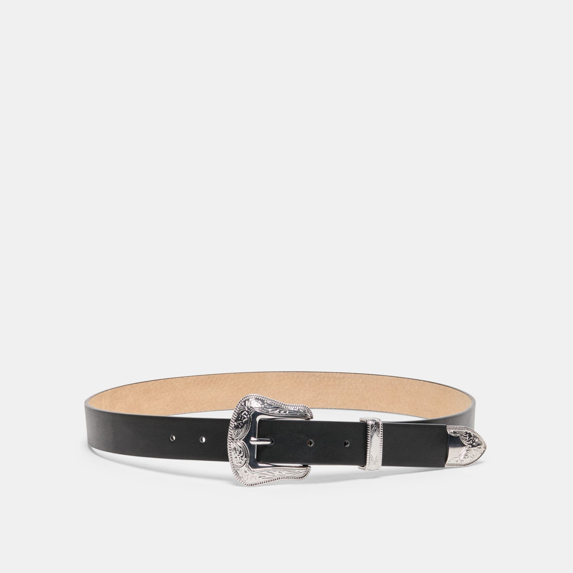 Vintage Western Black Silver Buckle Belt