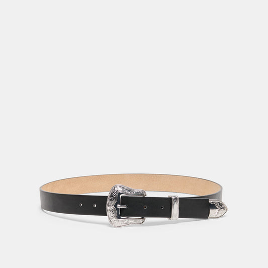Vintage Western Black Silver Buckle Belt