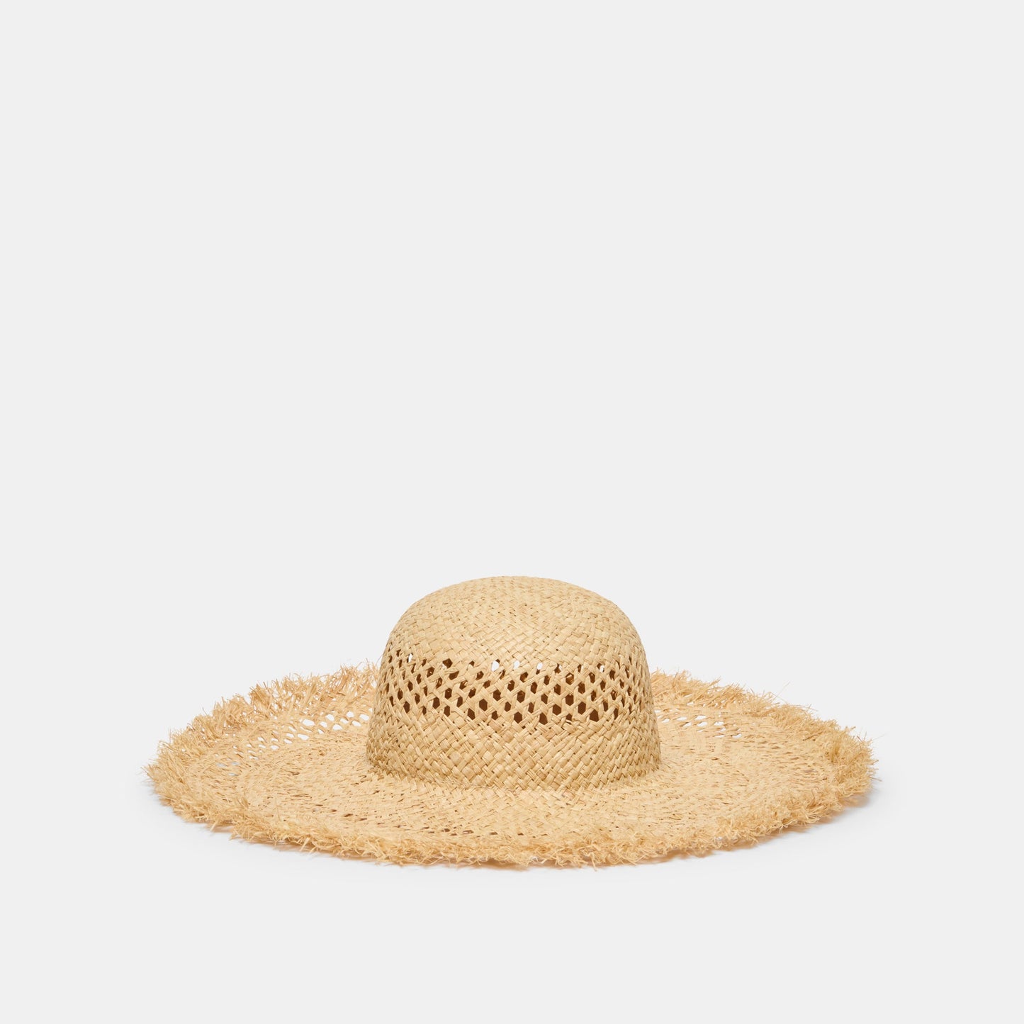Open Weave Tan Sunhat with Frayed Edge