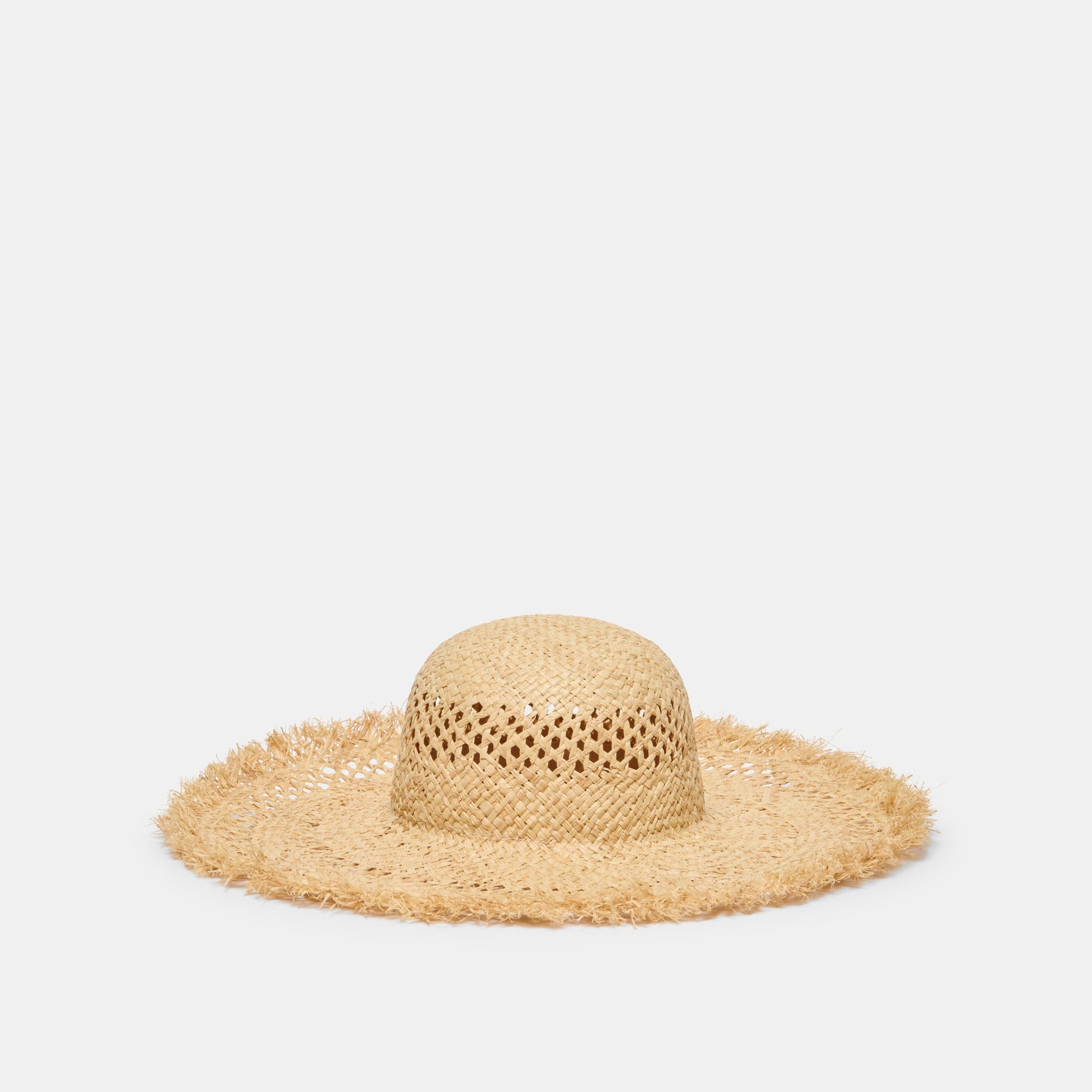 Open Weave Tan Sunhat with Frayed Edge