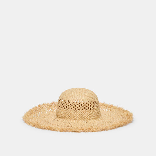 Open Weave Tan Sunhat with Frayed Edge