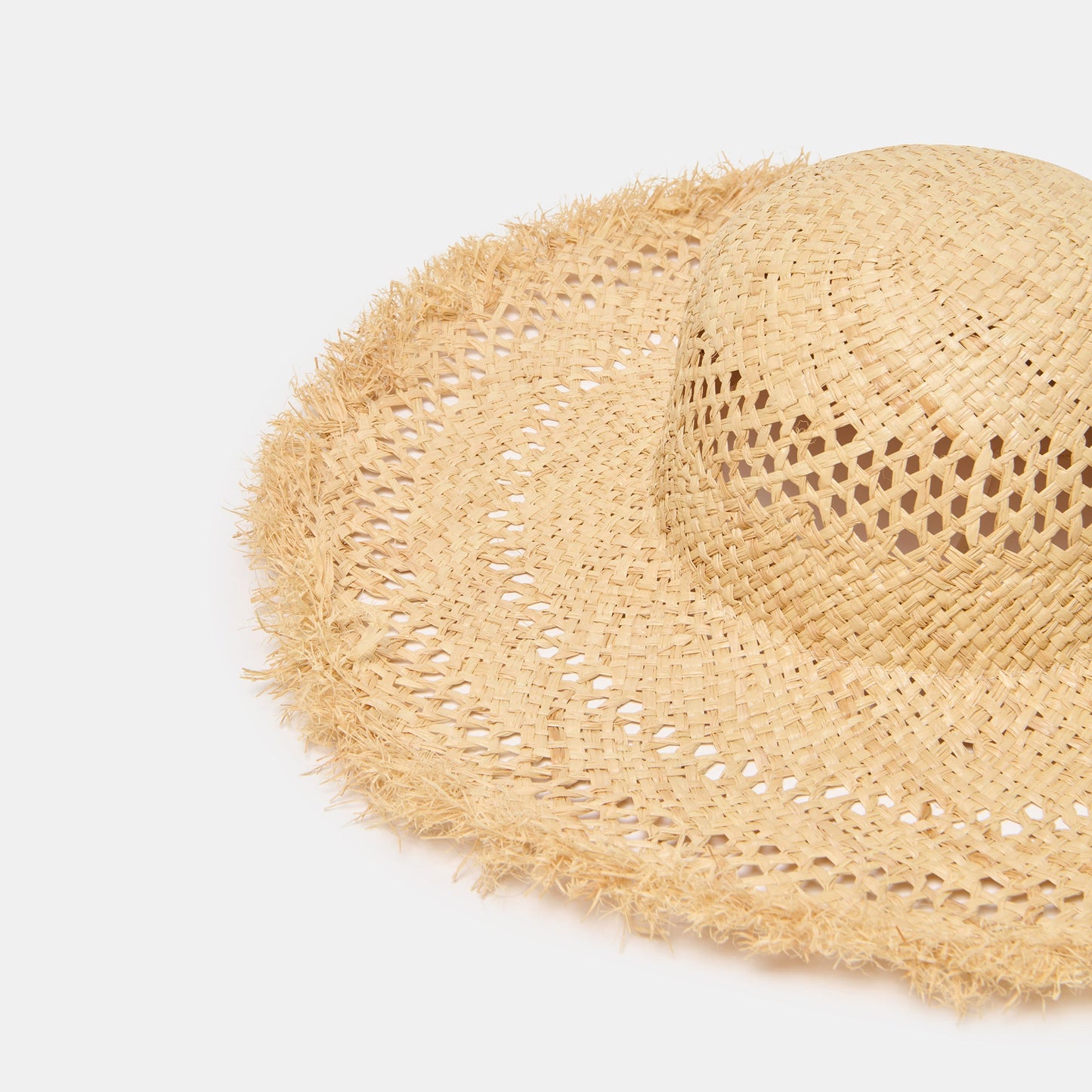 Open Weave Tan Sunhat with Frayed Edge