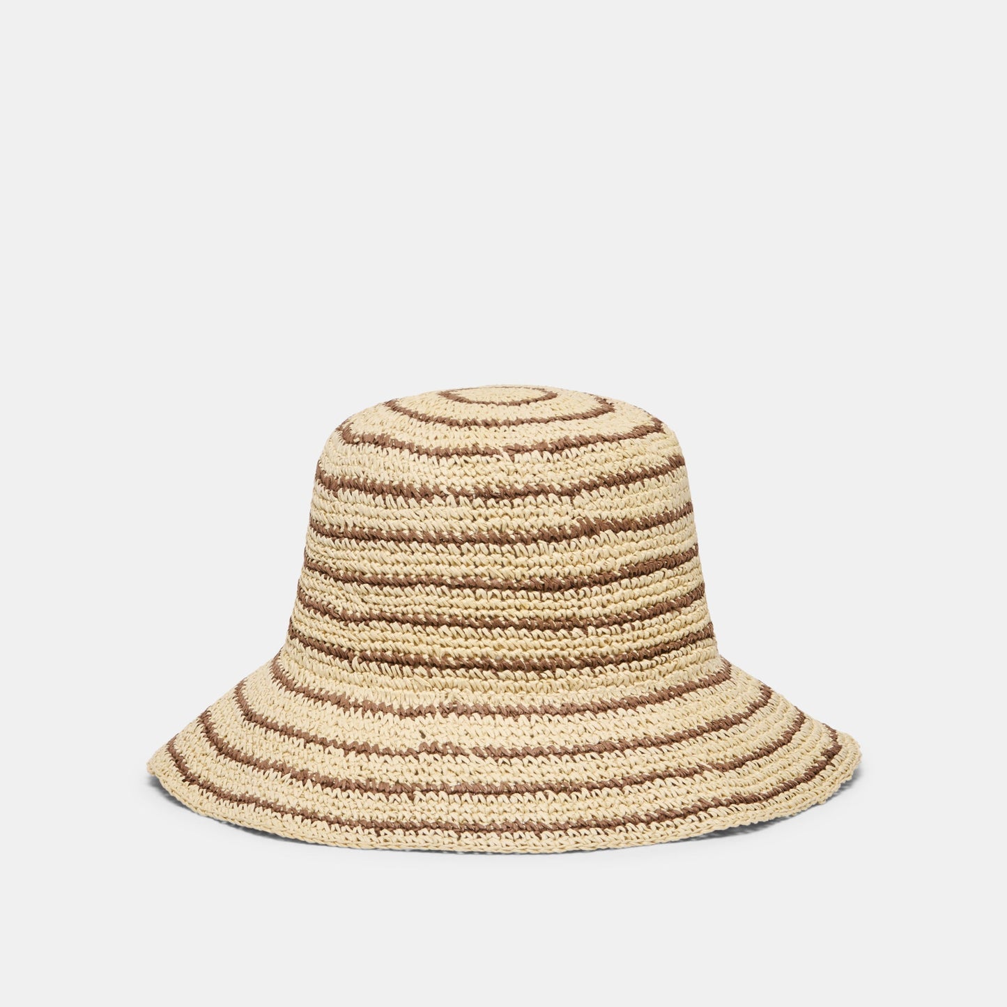 Striped Brown Natural Straw Cloche