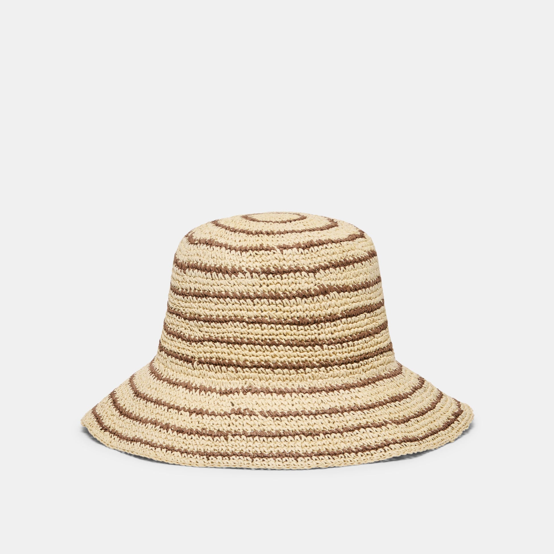 Striped Brown Natural Straw Cloche