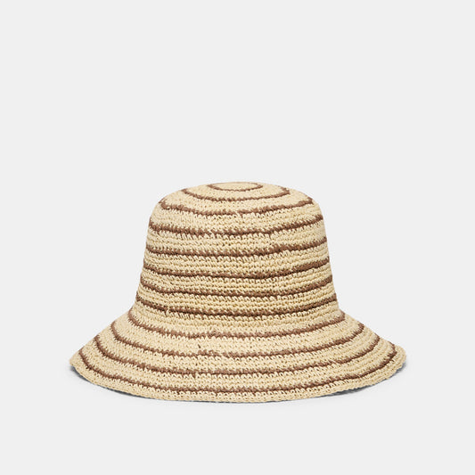 Striped Brown Natural Straw Cloche