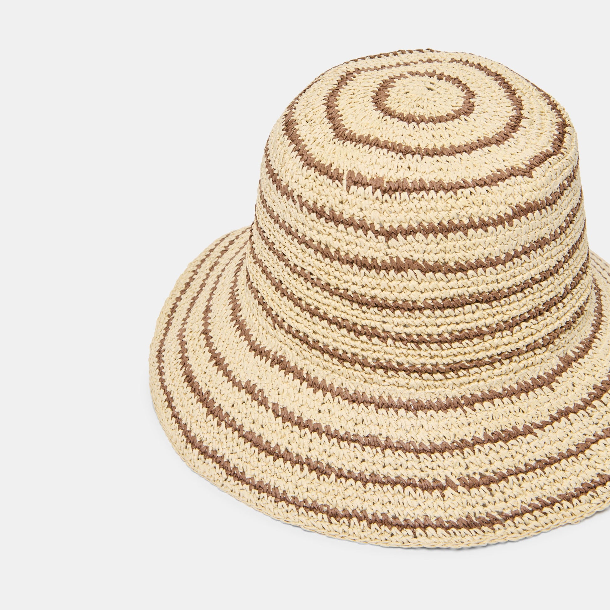 Striped Brown Natural Straw Cloche