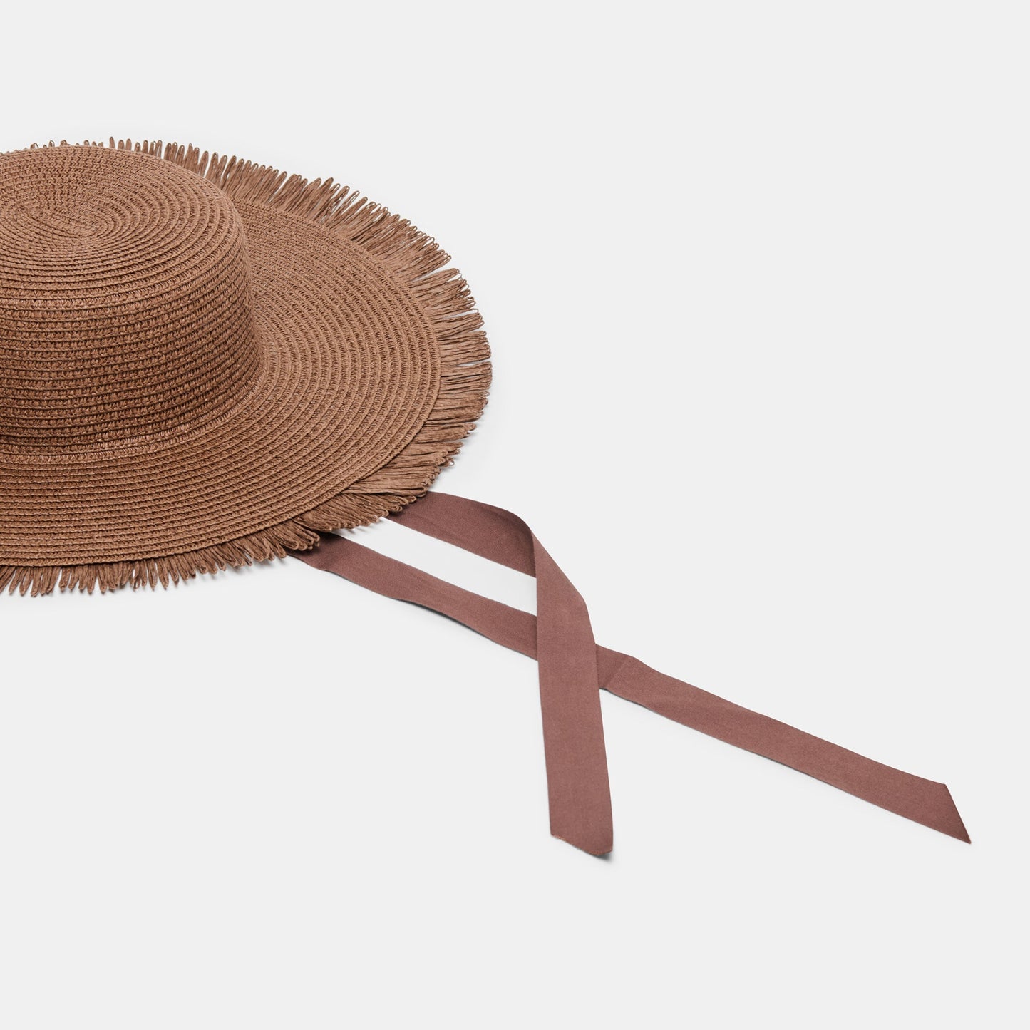 Floppy Dark Brown Sunhat with Ribbon and Frayed Edge