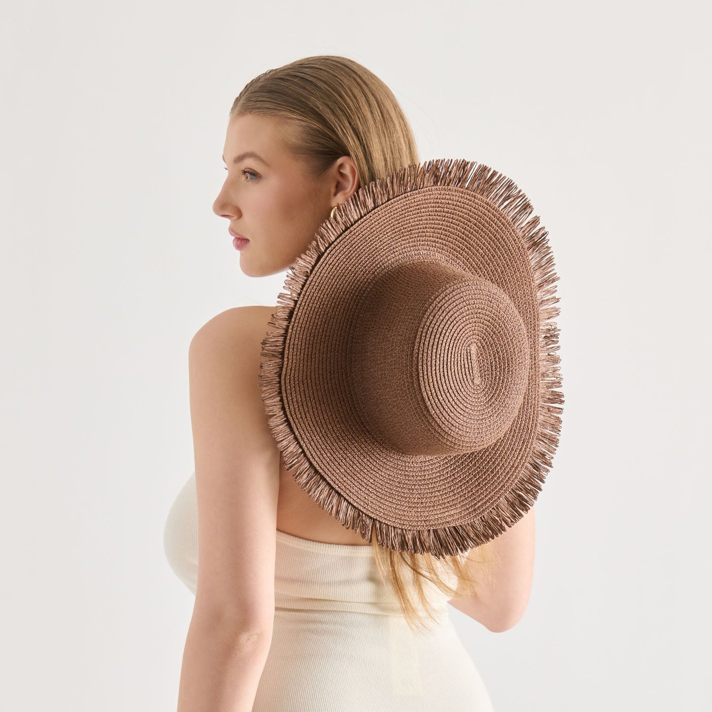 Floppy Dark Brown Sunhat with Ribbon and Frayed Edge