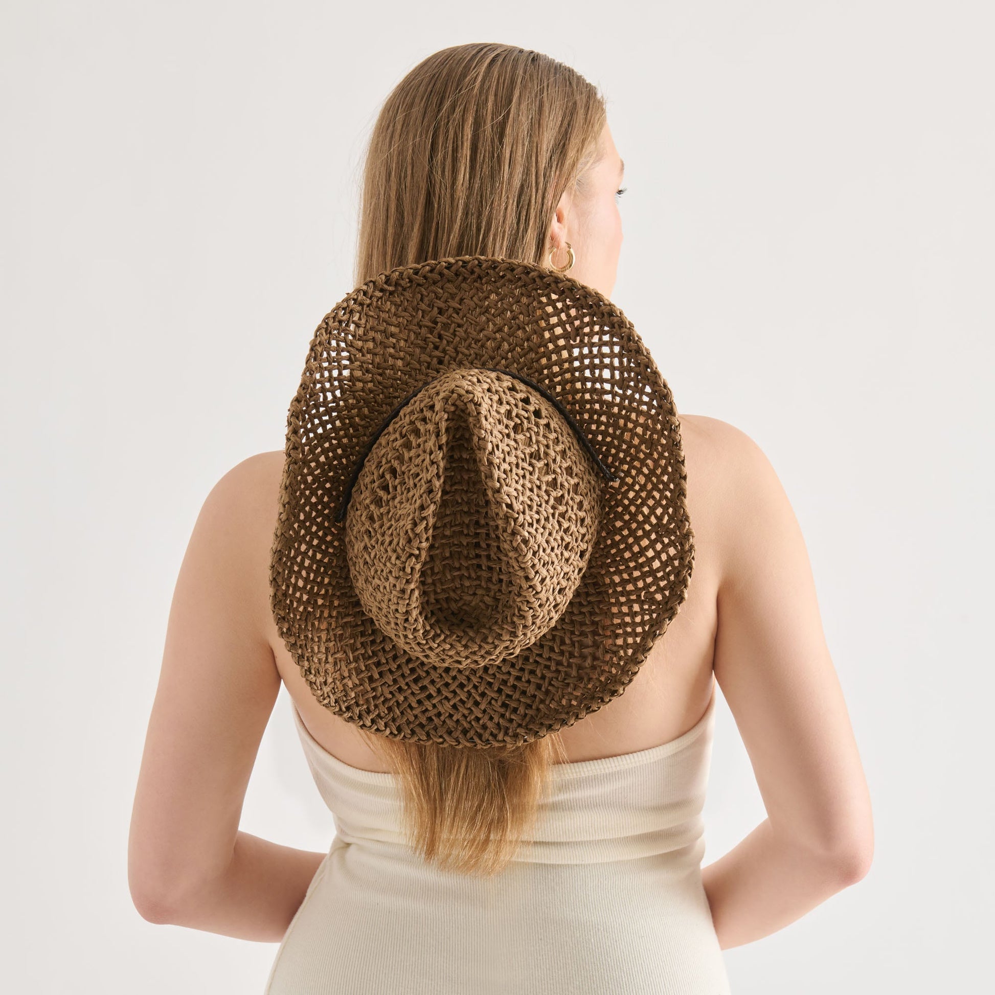 Thick Weave Dark Brown Cowboy Hat with Strap