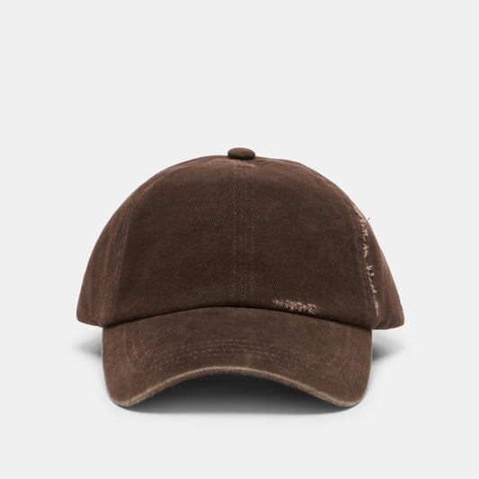Distressed Dark Brown Baseball Cap with Embroidery