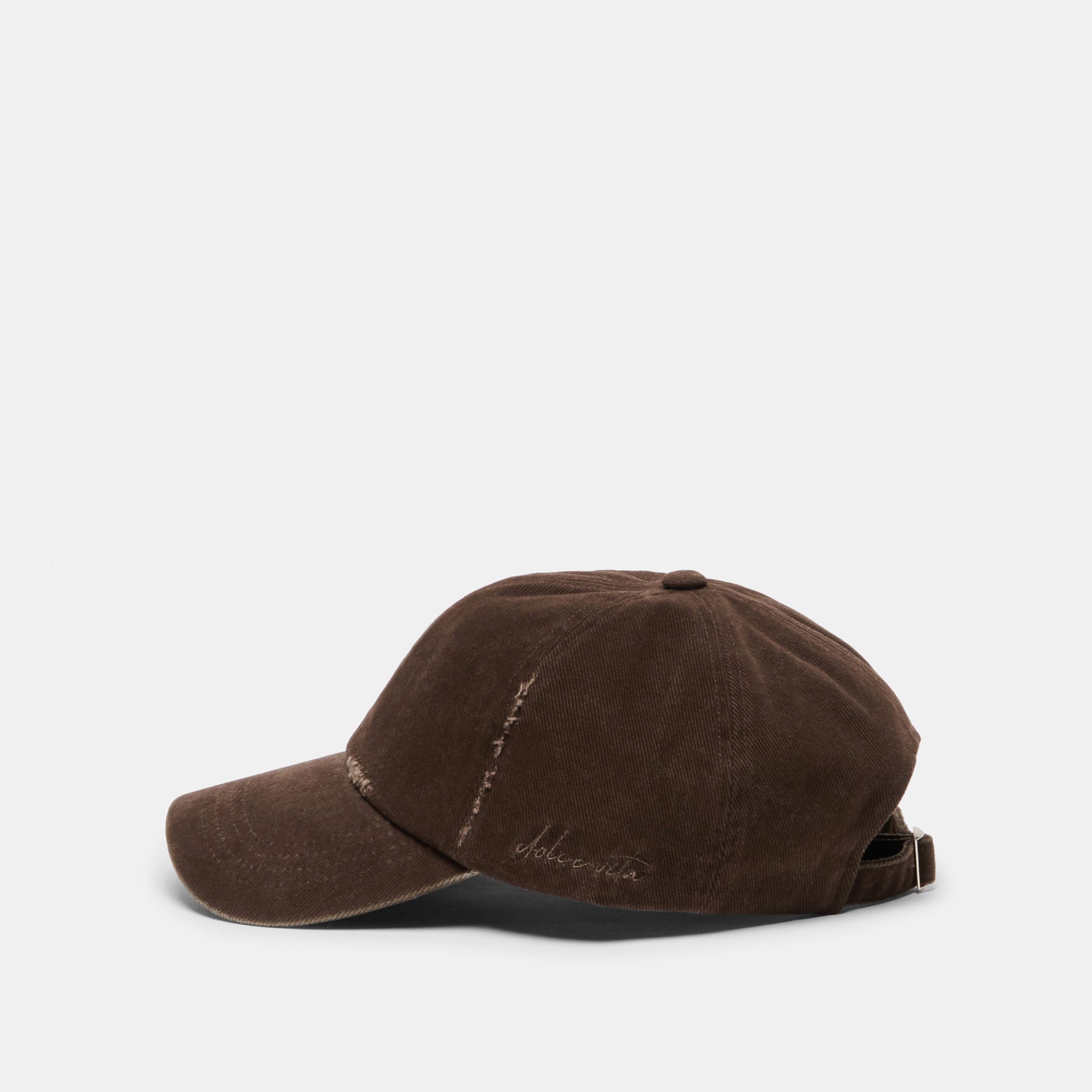 Distressed Dark Brown Baseball Cap with Embroidery