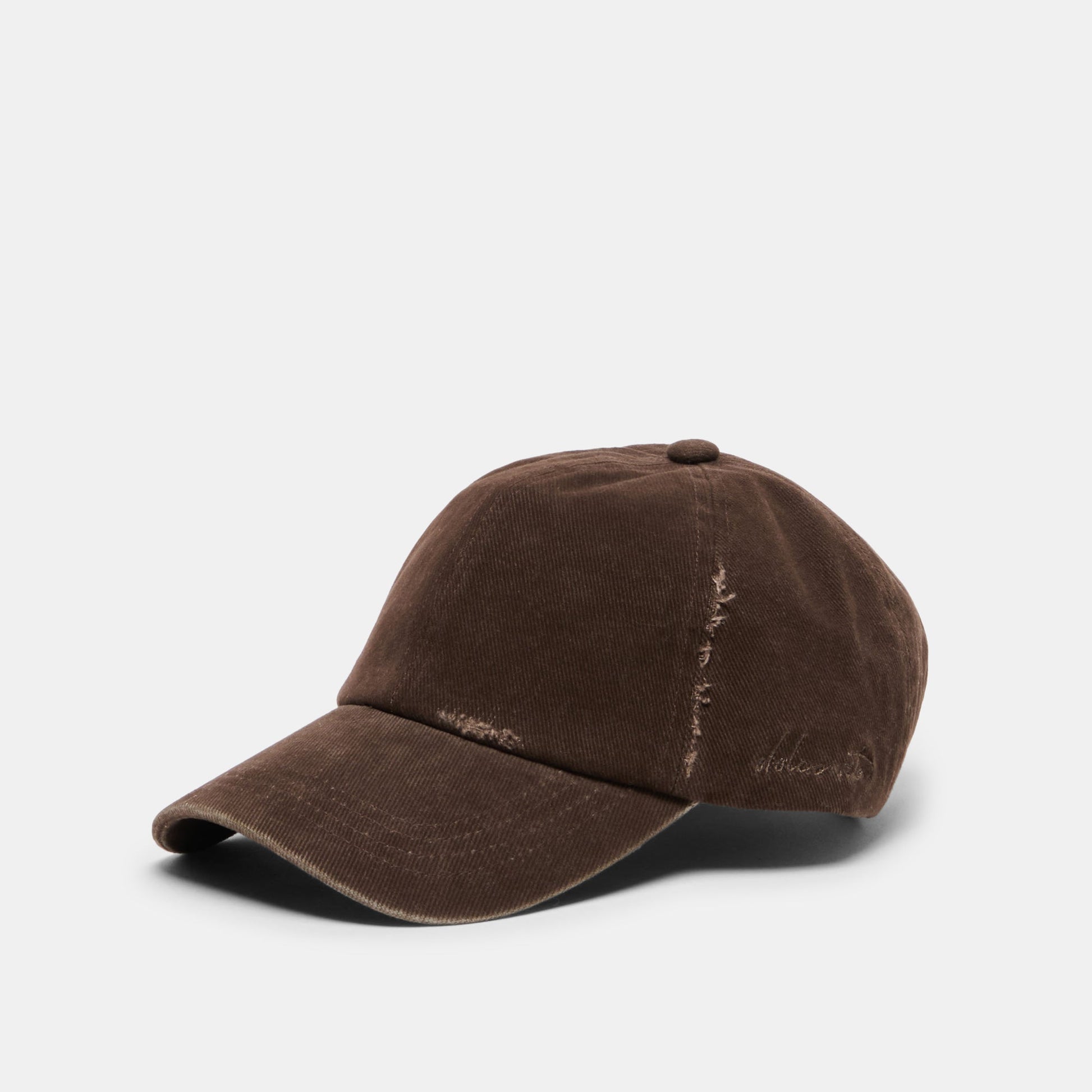 Distressed Dark Brown Baseball Cap with Embroidery