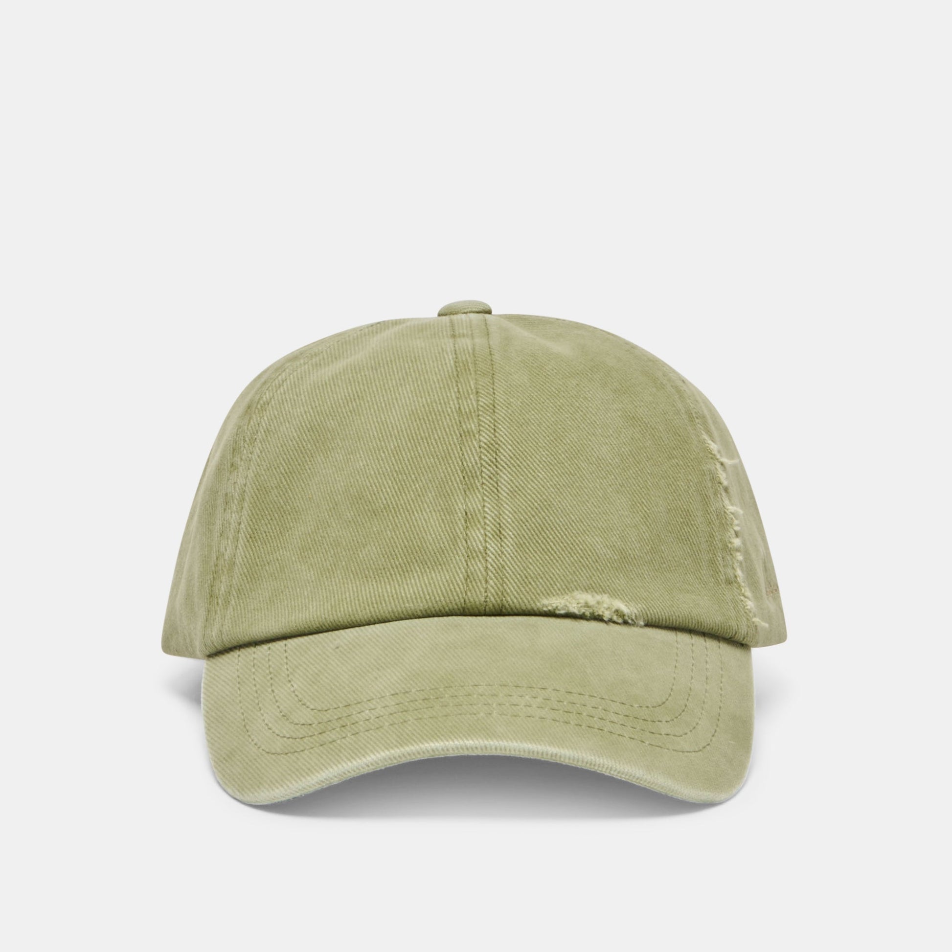 Distressed Olive Baseball Cap with Embroidery