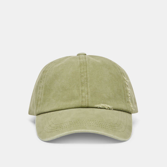 Distressed Olive Baseball Cap with Embroidery
