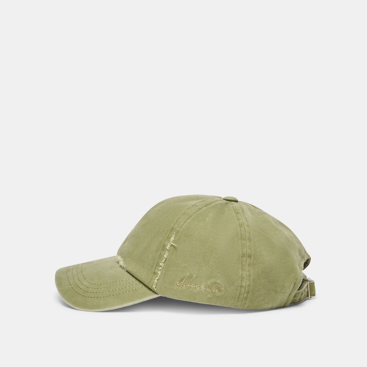 Distressed Olive Baseball Cap with Embroidery