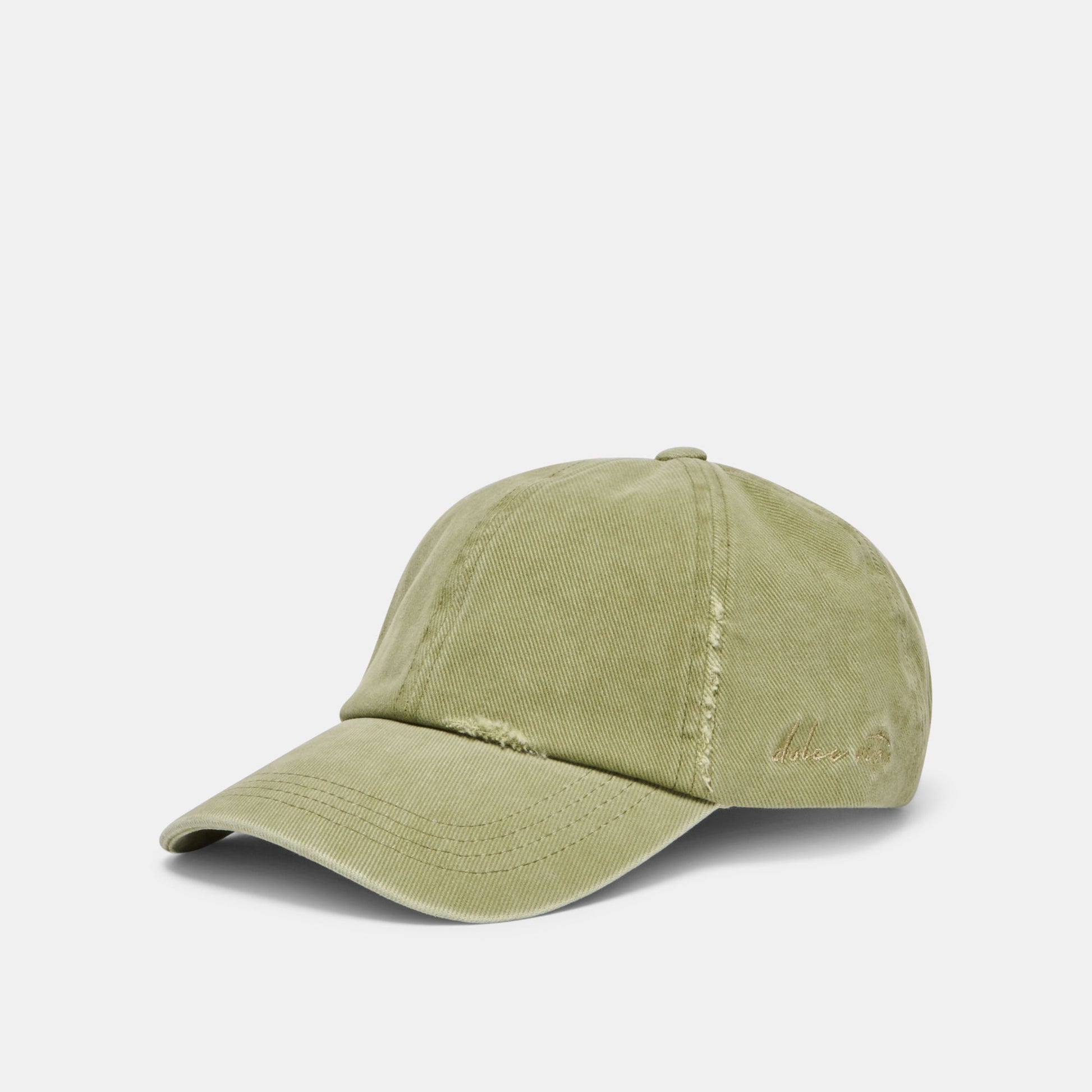 Distressed Olive Baseball Cap with Embroidery