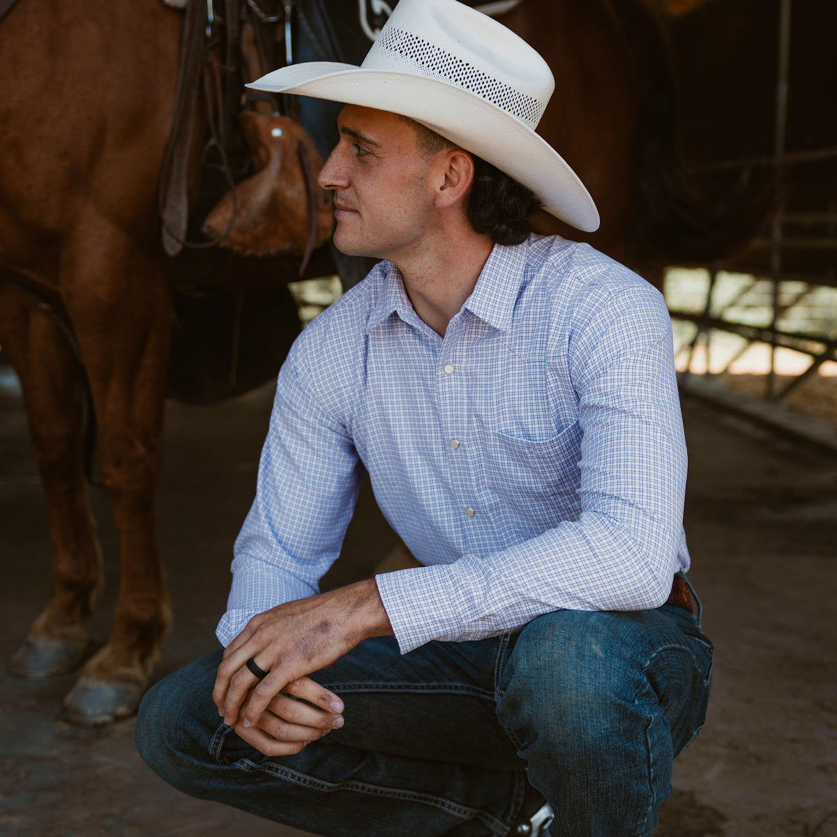 Resistol Performance Shirt - Blue and White Grid